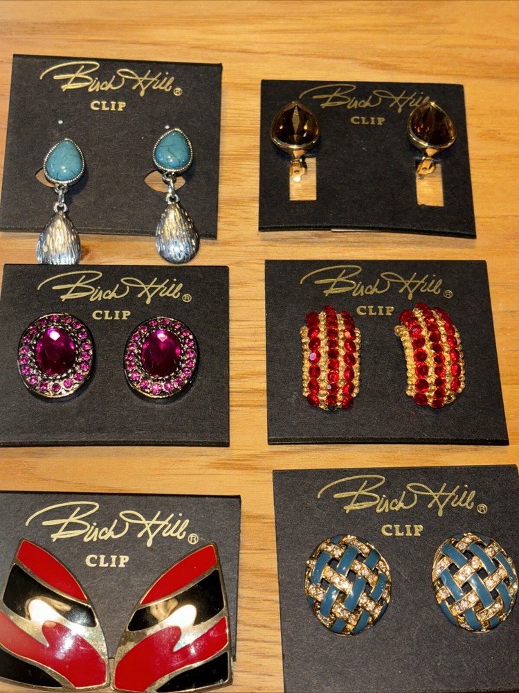 Six pair of vintage Birch Hill clip on earrings. Beautiful!