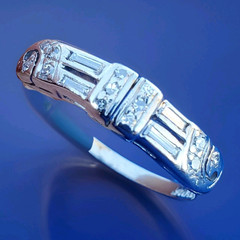 Original EARTH MINED DIAMOND Deco Wedding BAND Antique SOLID PLATINUM Ring S 5.5