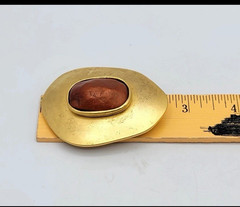 N J D -Vintage “Norma Jean Designs” Pin/Brooch Orange Stone On Gold Tone Signed