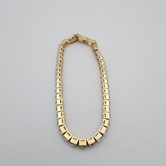 Swarovski Square Shape Crystal Tennis Bracelet Gold Plate Signed Adjustable 4mm