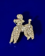 Vintage Rhinestone Dog Brooch Pin French Poodle Signed PELL Silver Tone 1950’s