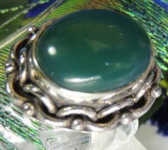 Vintage Chrysoprase 1 1/8″ Sterling Silver 0.925 Cocktail Band Ring size 7.5