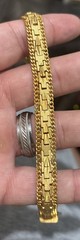 Vintage bracelet Gold tone Bricks Link bracelet Safety chain Lazer cut 7 1/2”