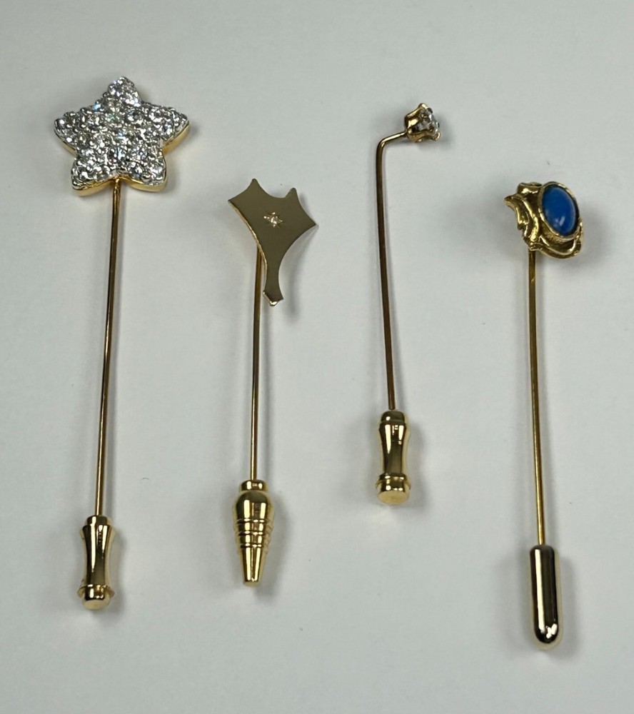 Bundle of 4 Lapel Stick Pins 1/20 12K GF Gold Tone Faux Stones Accessory Jewelry