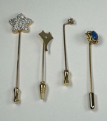Bundle of 4 Lapel Stick Pins 1/20 12K GF Gold Tone Faux Stones Accessory Jewelry