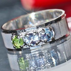 14k white gold ring 0.66ct multi gemstone mother’s size 7 handmade 4.2gr N2731