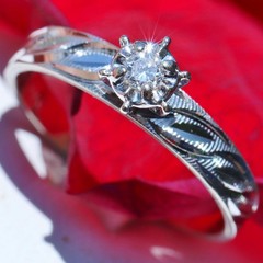 10k white gold engagement ring 0.06ct HSI1 diamond solitaire sz 5 handmade 1.4gr