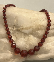 Vintage, Art Deco, Cherry Amber, Faceted Bakelite 15″ Necklace-Simi Tested