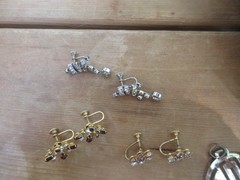 #33W antique set of 3 rhinestone earrings 1 necklace 13.5″ in long