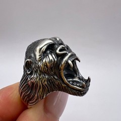 Vintage 925 Sterling Silver Gorilla Head Ring Men’s Massive Artisan Size 9.5