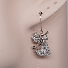 Christian Easter CZ Pave Angel Trumpet Drop Earrings Sterling Silver 925 | 2.63g