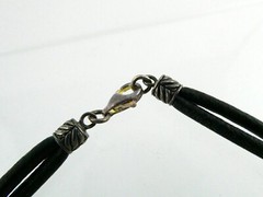 GSJ Sterling Silver and Black Leather Cord Necklace 925 18 Inches 11.8 Grams