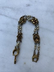 Vintage Goldette NY Victorian Bracelet. Multi-tone rhinestones & Faux pearls