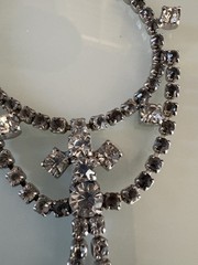 Vintage ArtDeco Necklace Clear / Gray Rhinestone Rhodium Plate Prong Princess