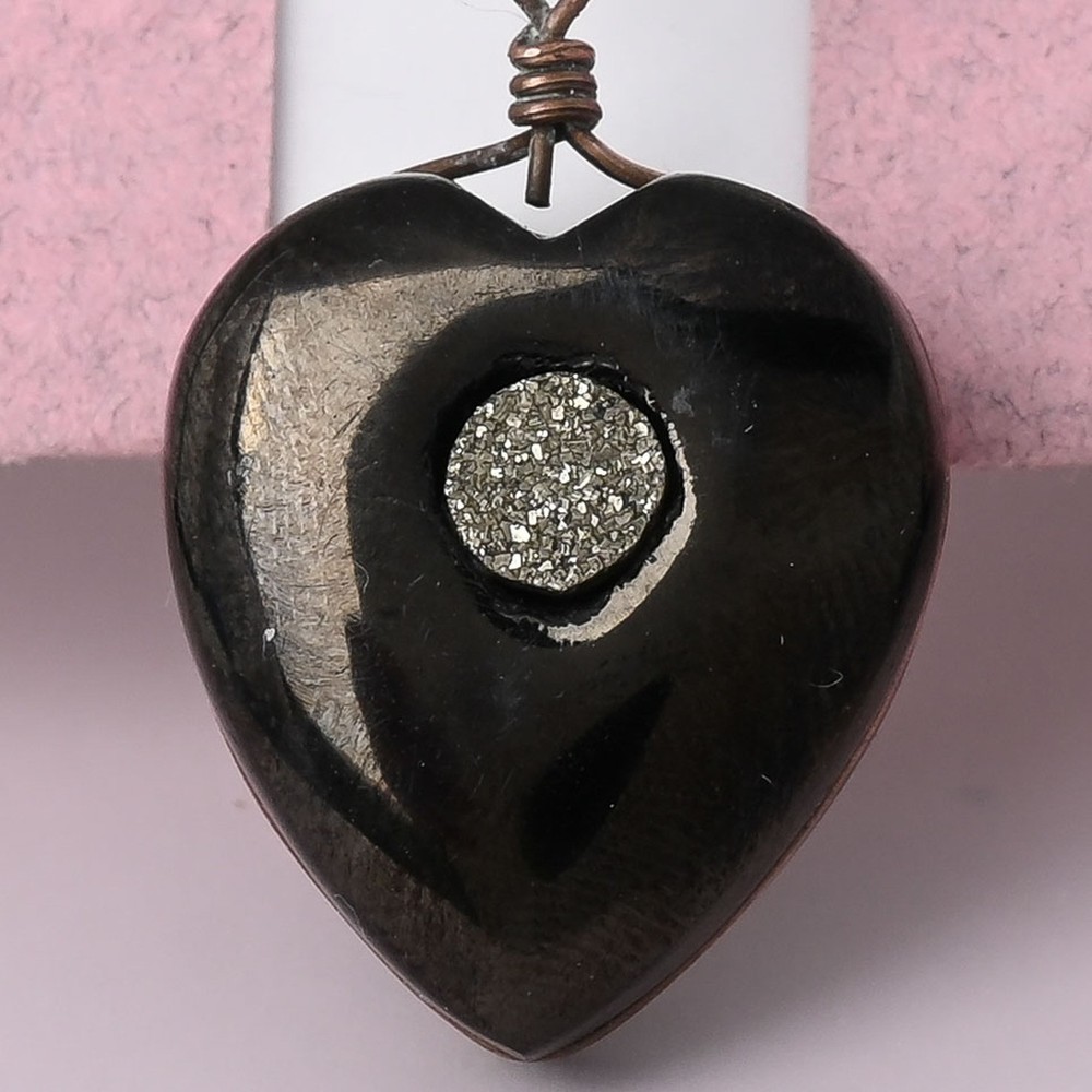 Antique Victorian Jet Inset Pyrite Puffy 3-D HEART Charm Pendant