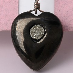 Antique Victorian Jet Inset Pyrite Puffy 3-D HEART Charm Pendant