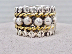 VINTAGE 925 STERLING SILVER HALLMARKED B SILVER AND GOLD BAND SIZE 5 RING