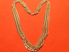ANTIQUE 29 in GOLD PLATED NECKLACE 3 STRAND CHAINS VERY SHINY FINISH -NICE #086