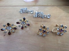 #33W antique set of 3 rhinestone earrings 1 necklace 13.5″ in long