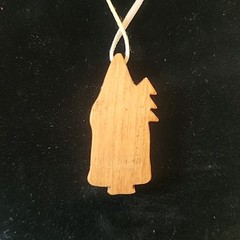 Father Christmas Necklace or Ornament Wooden Hand Painted Santa Vintage Mini