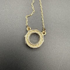 Vintage Gold Tone Glass Charm Rhinestone Halo Pendant Necklace Adjustable Chain