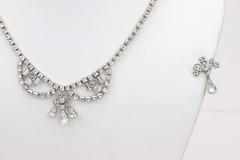 Lind Gal LG Clear Rhinestone Parure Silver Necklace Screwback Earring Set Clasp