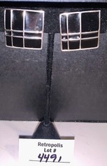 Black & Silver Enamel Retro Geometric Clip-On Earrings Square Vintage