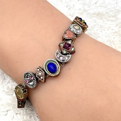 Vintage Slider Charm Bracelet Multicolor Jewels Fits 6.5″ Wrist 7″