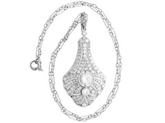 Antique Art Deco 3.51Ct Diamond and 18k White Gold Pendant Circa 1925