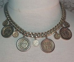 Massive Vtg Maltese Cross Coin Fringe Heavy Statement Collar Necklace