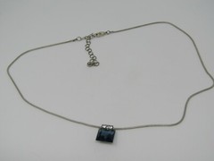 Vintage Square Blue Crystal Pendant Necklace Rhinestone Accent 18″ Snake Chain