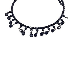 Victorian Revival Choker Necklace 16″ Black Glass Wire Dangle MCM VTG Witch Goth
