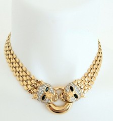 Gorgeous 1980’s Green Eyed Panthers Panther Link Choker Statement Necklace