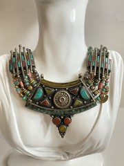 Vintage Tribal Necklace Turquoise Coral Inlay Ethnic Boho Statement Nepalese