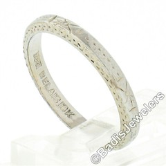 Antique Art Deco Belais 18k White Gold Engraved Work Eternity Stack Band Ring