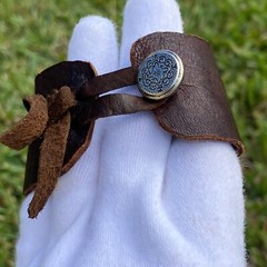Antique Cut Steel Artisan Redesigned Shoe Buckle Clip On Thick Leather Bracelet
