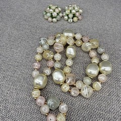 Vintage Necklace Earrings Jewelry Set Spring Yellow Pink Green Acrylic Clip Ons