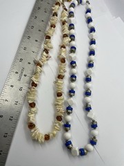 Lot 2 Pc Vtg Chunky Necklaces Blue Silver & White & Shell w Faux Amber Nuggets