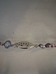 Vtg Freshwater Pearl Beaded Necklace Pink Gray Faceted Crystal 16” Art Beauty 86