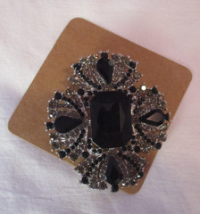 Vintage-Style Rhinestone Brooch with Large Black Faceted Center Stone 2.5 inches