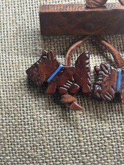 Vintage 1940s Carved Wood Dangling Scottie Dogs Brooch – Leather Cord Pin