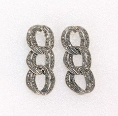 Vintage FAS Sterling Silver Marcasite Drop Dangle 1.75″ Post Earrings 11 Grams