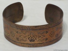 Southwestern Cuff Bracelet Thunderbird Tribal Story Iconography Copper Metal Vtg