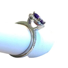 Y2K Silver Cocktail Ring size 8.5 faceted purple synthetic solitaire gem stone