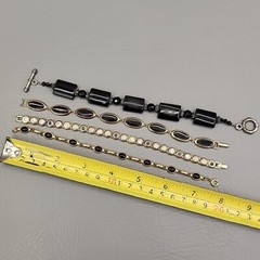 Bracelet Lot of 4 Linked Black Onyx Silver Tone Gold Plated 7.5 – 8.5″
