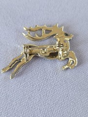 Vintage Brooch Pin Deer Reindeer Black Blue Enamel Gold tone