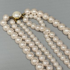 Imitation Pearl Necklace Soft Pink Hue Tripple Strand Collar Classic Couture 16″