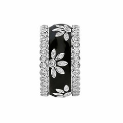 LARGE 1.52CT DIAMOND & BLACK ENAMEL 18K WHITE GOLD MULTI FLOWER ANNIVERSARY RING