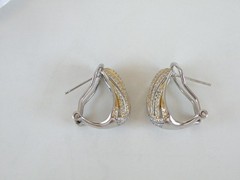 Vintage Sterling Silver 925 Gold Pave CZ Huggie Small Hoop Omega Earrings
