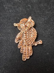 Owl Brooch Bird Pin Blue Rhinestone Gold Autumn Animal Jewelry Gift